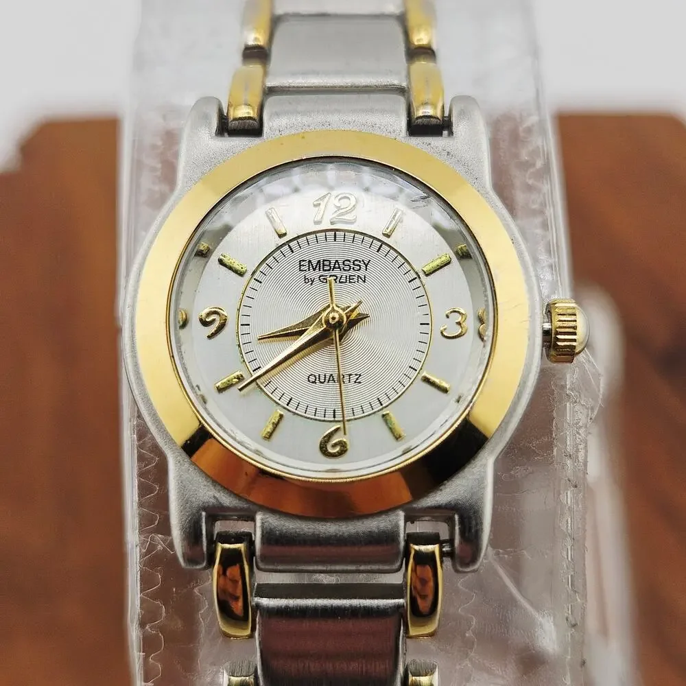 Embassy By Gruen Womens Two Tone Metal Watch Contemporary Simple Classy Everyday